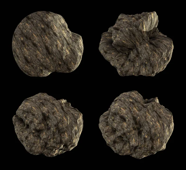 Siyah Arka Plan Üzerine Izole Asteroitler Illustration Kırpma Yolu Eklenir — Stok fotoğraf