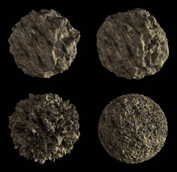 Ілюстрація Ізольованих Астероїдів Чорному Тлі Відсічний Контур Включено — стокове фото