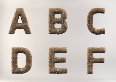3D render toprak alfabesi koymak