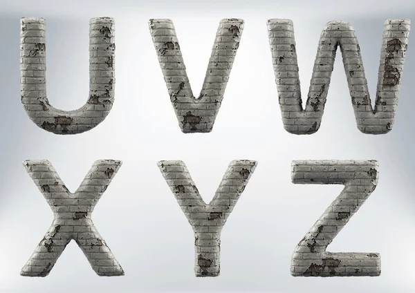 3D-Renderset aus Mauerwerk, Ziegelbuchstaben — Stockfoto