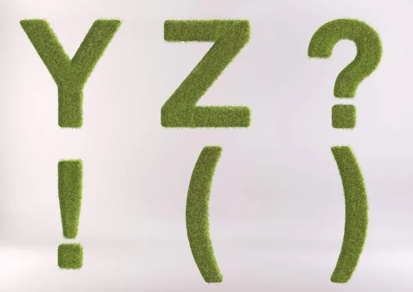 잔디 알파벳-3d 렌더링된 잔디 문자와 숫자 — 스톡 사진