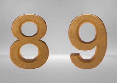 Altın alfabesi (harf ve sayı 3D render)