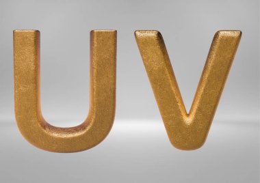 Altın alfabesi (harf ve sayı 3D render)