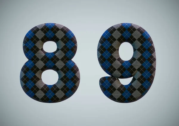3D рендеринг шкарпеткового алфавіту (числа і літери ) — стокове фото