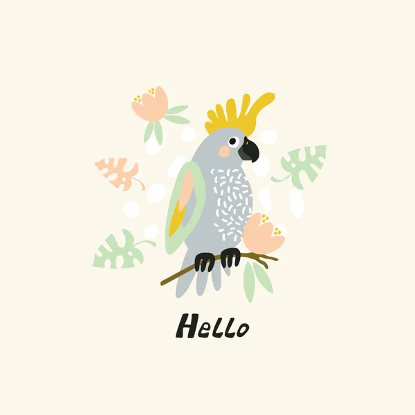Doodle illustrazione simpatico pappagallo in colori pastello — Vettoriale Stock