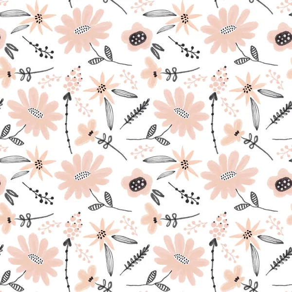 Pattern Delicate Pink Flowers Branches White Background — Stock Photo, Image