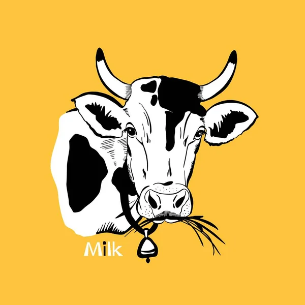 Vetor de cabeça de vaca ilustração vintage para design, em um fundo amarelo — Vetor de Stock