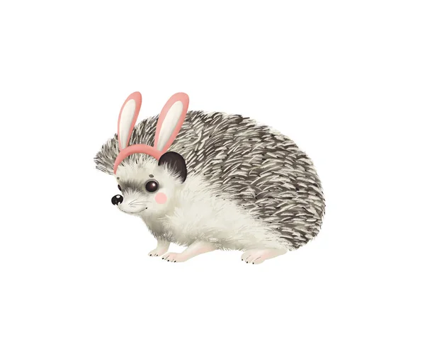 兔子装扮的可爱刺猬 白色背景的数字图像 — 图库照片