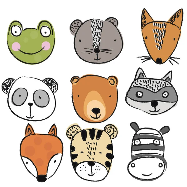 Lindo Divertido Animales Cara — Vector de stock