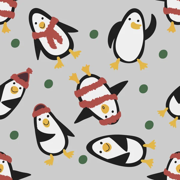 Varrat Nélküli Mintát Aranyos Pingvin — Stock Vector