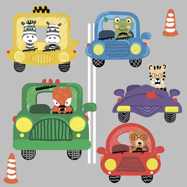 打印与滑稽的汽车和可爱的动物熊 — 图库矢量图片#