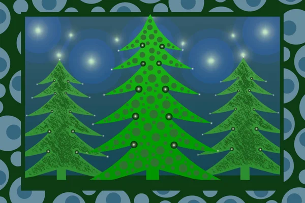 Three Christmas Trees Design Card Congratulations Holiday — Stock Photo, Image