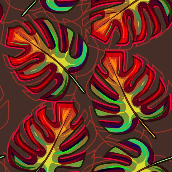 Tropischen Mehrfarbigen Blättern Nahtlose Muster Hintergrund Exotische Tapeten — Stockfoto