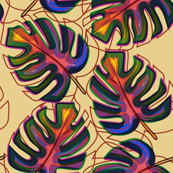 Tropical Multicolored Leaves Seamless Pattern Background Exotic Wallpaper — Stock Photo, Image