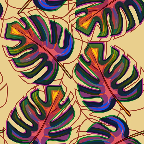 Tropical Vectormulticolored Leaves Seamless Pattern Background Papel Pintado Exótico Eps10 — Archivo Imágenes Vectoriales