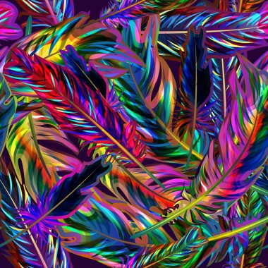 Parlak kuş tüyleri ile dikişsiz vektör deseni. Arka plan. Doku