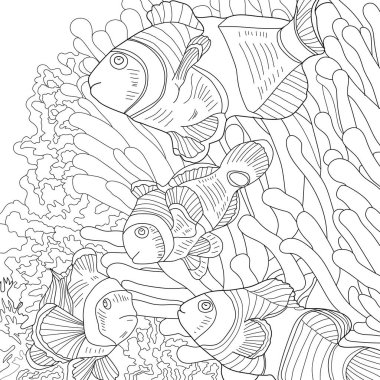 Suyun altındaki balıklar, renkli resimleme 