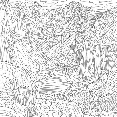 Dağların manzarasıyla renklendirme 