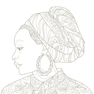 Renkli resim, kadın yüzünün sanat tasviri, ulusal aksesuarlar takan kız.