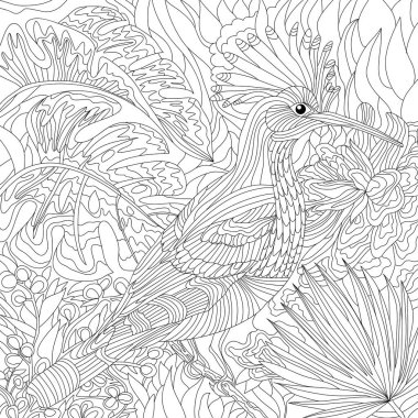 Çiçek desenli kusursuz doku, kuş desenli renklendirme