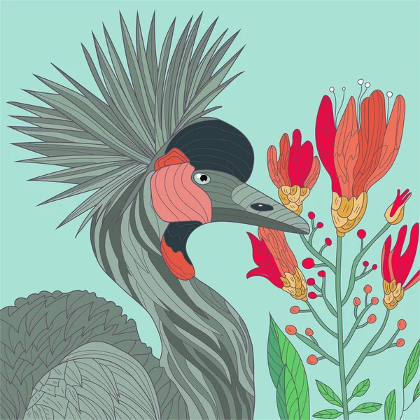 Płynna Faktura Kwiatowym Wzorem Egzotycznym Ptakiem — Zdjęcie stockowe