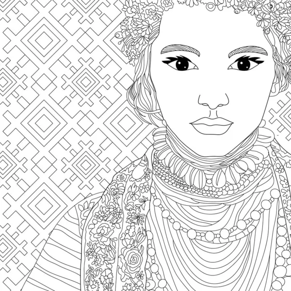 Kunst Illustration Von Frau Gesicht Mädchen Mit Nationalen Accessoires — Stockfoto