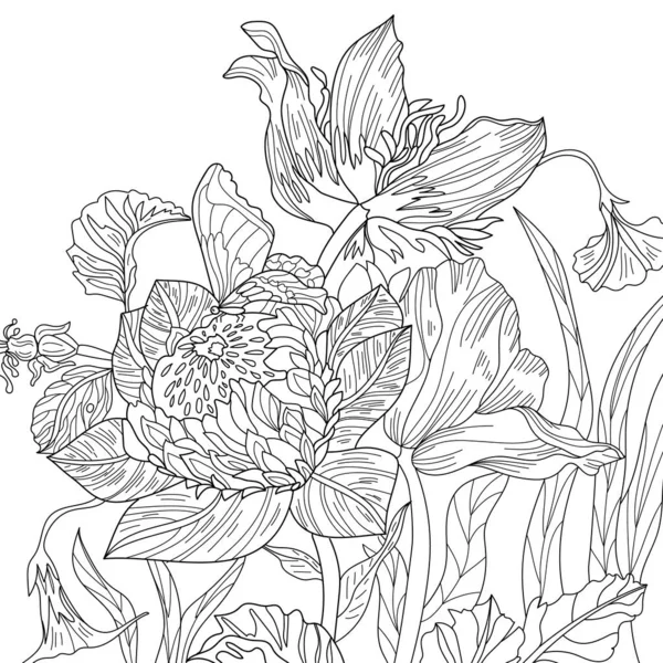 Kolorowanki Bezszwowe Tekstury Kwiatowym Wzorem Kwiaty — Zdjęcie stockowe