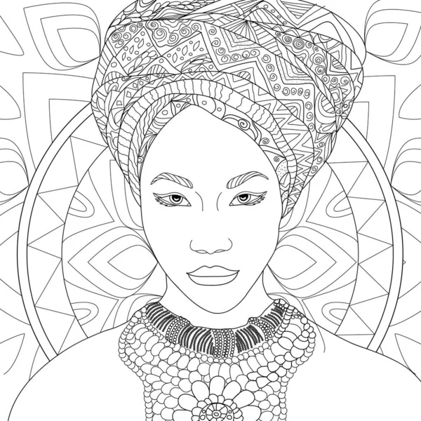Disegno Colorare Illustrazione Arte Della Donna Che Indossa Tradizionale Cappello — Foto Stock
