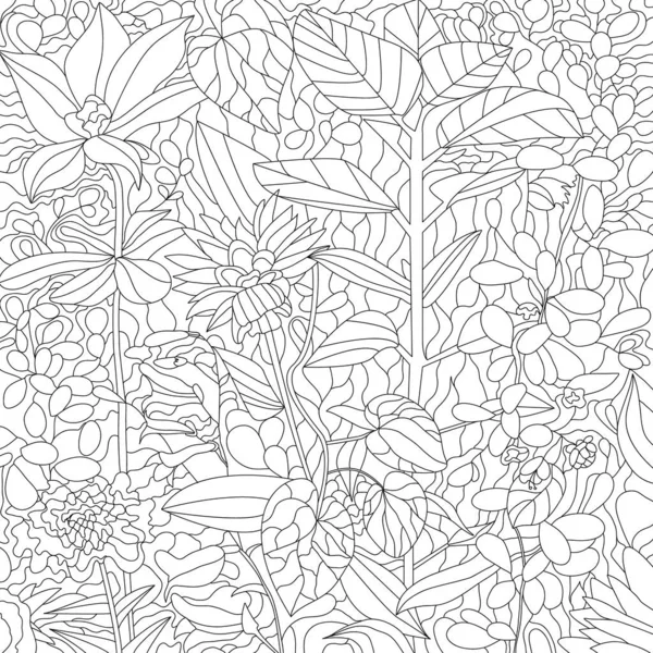 Textura Sem Costura Com Padrão Floral Ilustração Para Colorir Com — Fotografia de Stock