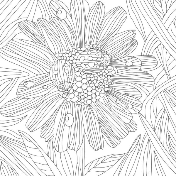 Płynna Faktura Kwiatowym Wzorem Ilustracja Kolorowanki Kwiatami Biedronki — Zdjęcie stockowe