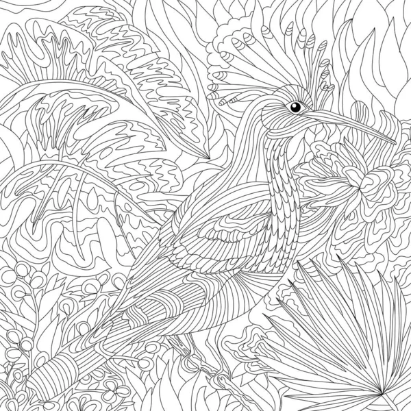 Seamless texture with floral pattern, Coloring illustration with bird