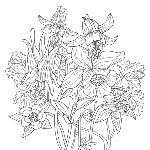 Vektor Botanisk Illustration Med Kolonn Blommor Färgsida Blommönster Monokrom Ritning — Stockfoto