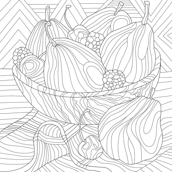 Dibujo Para Colorear Ilustración Alimentos Mesa Frutas Fotos de stock libres de derechos