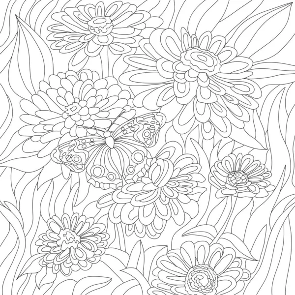 Desenho Ilustrativo Para Colorir Borboleta Pétalas Flores — Fotografia de Stock