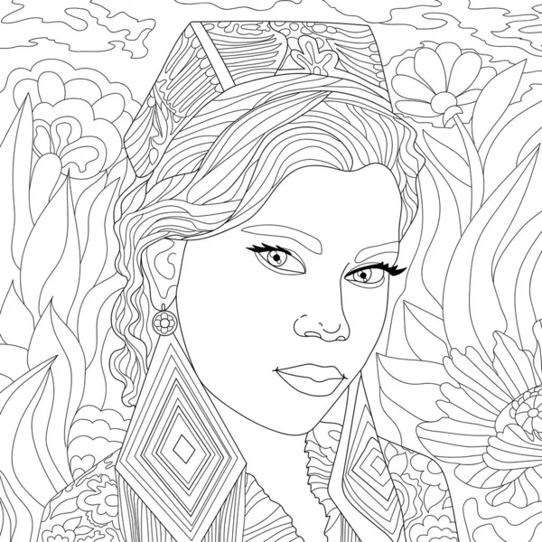 Coloring Picture Art Illustration Woman Face Royalty Free Stock Photos