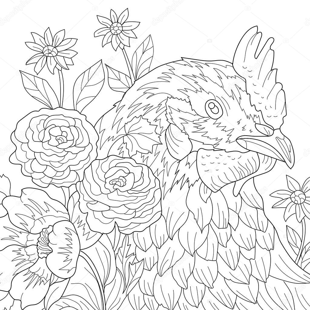 Coloring illustration picture, chicken bird animal 