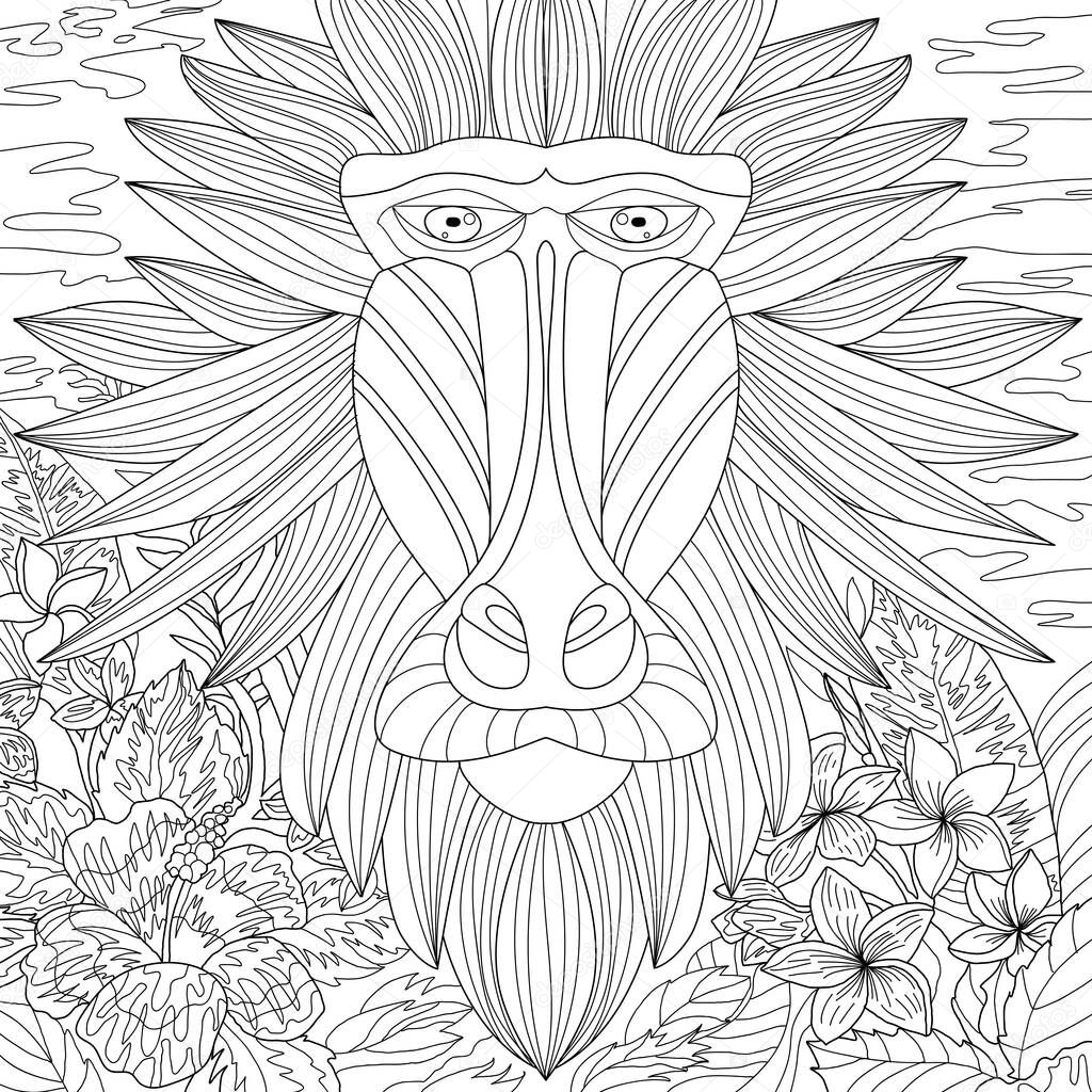 Coloring illustration picture, animal art of ape monkey head 