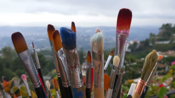Sanatçı Boya Fırçaları Yakın Çekim — Stok video