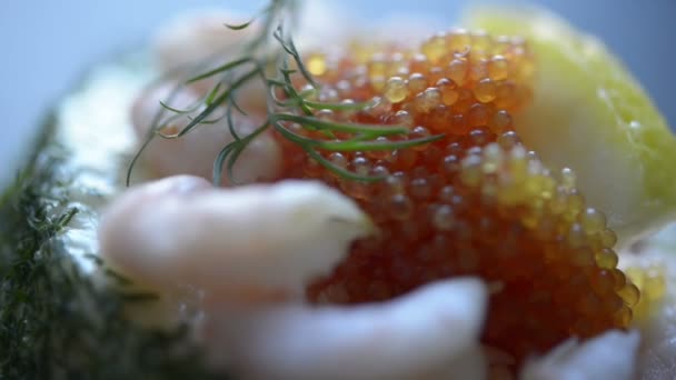 Seafood Sandwich Shrimps Roe — Stock Video