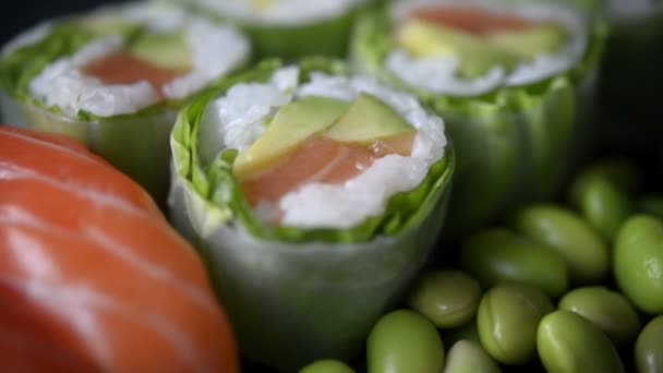Sushi Sushi Rollo Conjunto Cerca — Vídeos de Stock