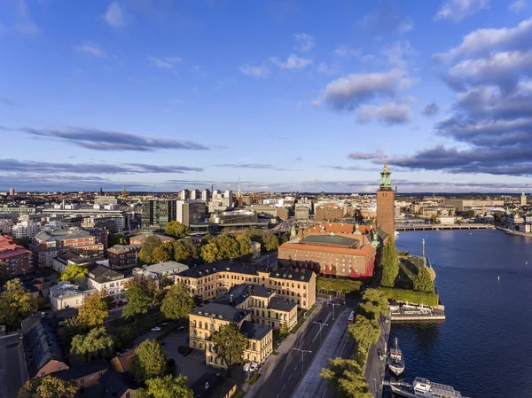 Luchtfoto van Stockholm City in de schemering — Stockfoto