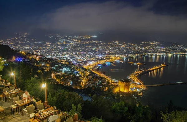 Night city. Alanya, Turkey. Beautiful lights of night city — Stock Photo, Image