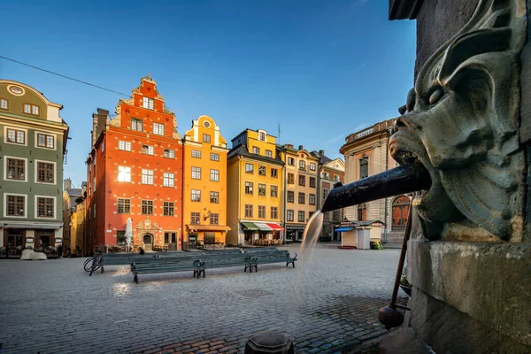 Stockholm Suède Juin 2020 Bâtiment Coloré Dans Vieille Ville Tôt — Photo