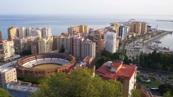 西班牙马拉加 城市景观 马拉加的顶部视图 — 图库视频影像