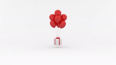 Hediye kutusu animasyon döngü içinde yukarı ve aşağı hareket biraz kırmızı balonlar asılı. Noel veya Doğum günü kavramı. 