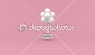 Mutlu Doğum günü pastası balonlar pembe bir arka plan üzerinde asılı bir mum. Doğum günü kavramı animasyon döngü. 