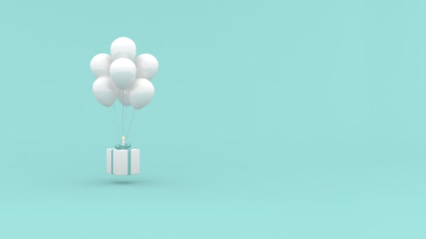 Caixa Presente Pendurada Balões Movendo Ligeiramente Para Cima Para Baixo — Vídeo de Stock