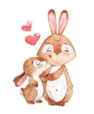 Beyaz arka plan üzerinde izole anne suluboya karikatür ile mutlu bunny