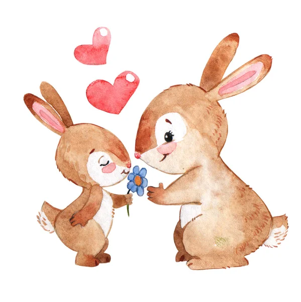 Happy Bunny Mother Watercolor Cartoon Isolated White Background — Stock Photo, Image