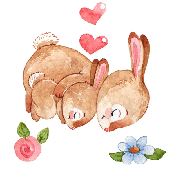 Beyaz arka plan üzerinde izole anne suluboya karikatür ile mutlu bunny